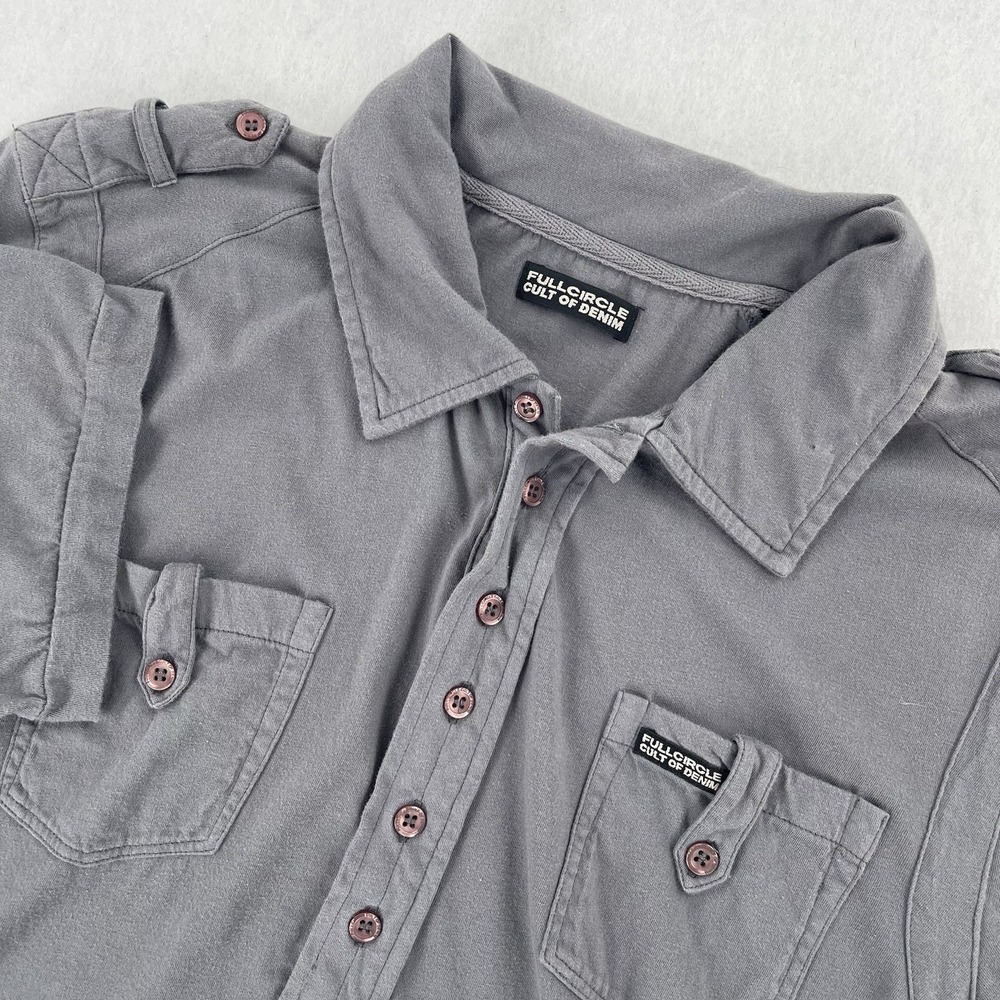 Full Circle Cult Of Denim Polo Shirt Mens M Grunge Emo Goth Style Back Print